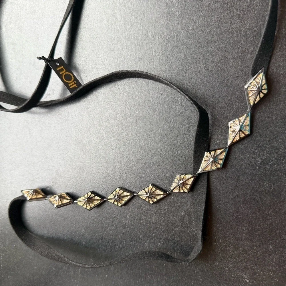 Noir Jewelry Geometric Diamond Sunburst Headband Black Elastic NWT